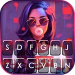 Cool Bubble Gum Girl Keyboard Background
